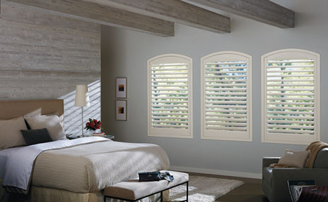 Hunter Douglas Standard Hinged Panels TruV Hybrid in Bedroom 