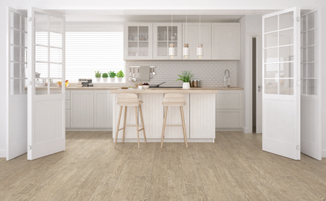 Light Luxury Vinyl Flooring in Light Accented Kitchen